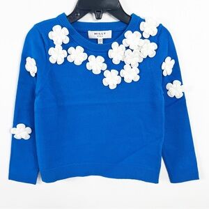 Milly Minis 3D Floral Appliqué Pullover Sweater Size 4/5 NWT Aqua Blue